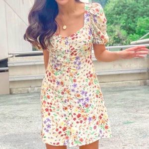 Zara Yellow Floral Cottage Prairie Puff Sleeve Mini Dress